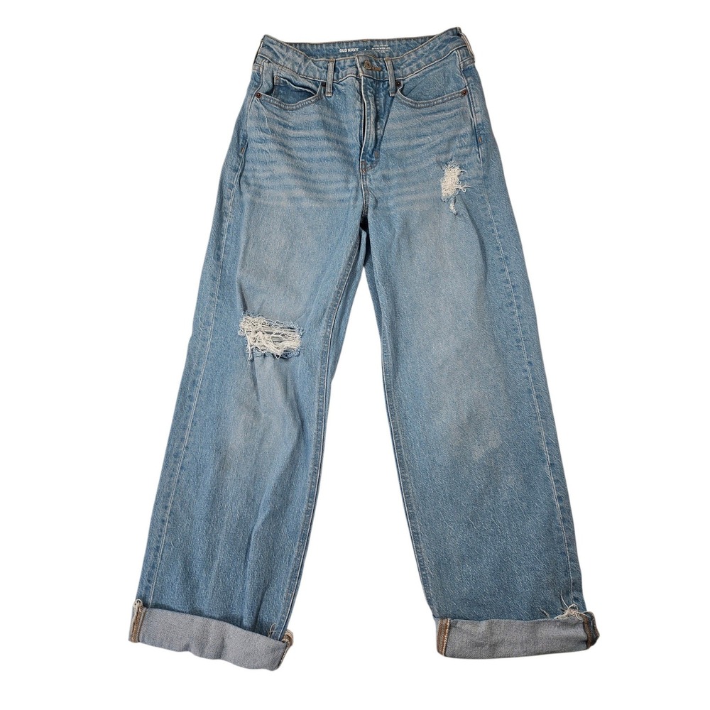 Old Navy Sky-Hi Wide Leg Distressed Jeans Light Wash Extra High Rise Size 4
